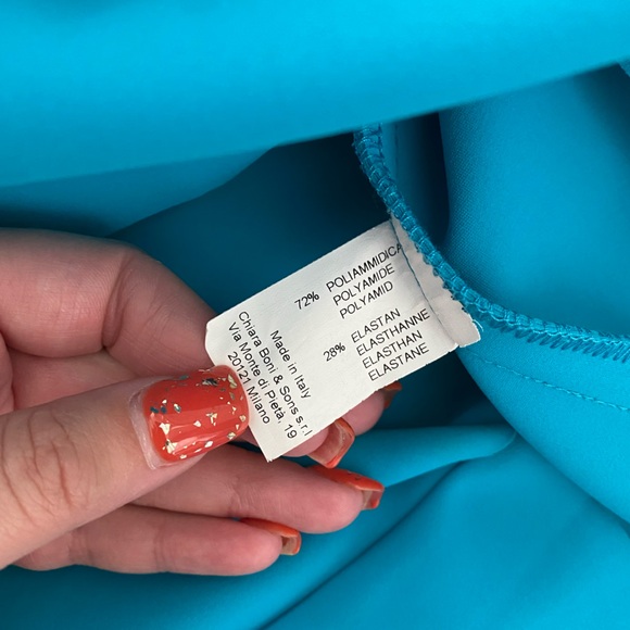 Chiara Boni Teal Blue Turquoise Elbow Sleeve Square Neck Stretch Jersey Dress - Picture 9 of 13